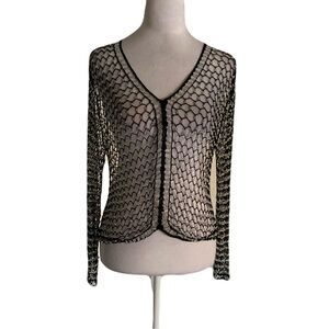 Black & Silver Bead Embellished S/M Long Sleeve Mesh Net Gothic Whimsigoth Top